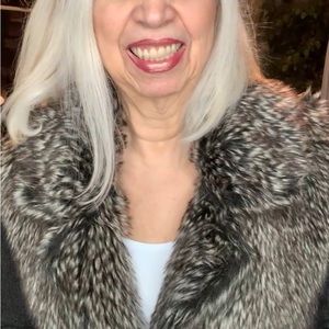 Joseph A Faux Fur Front Cable Knit Long Sleeve  Sweater Charcoal Gray Size M